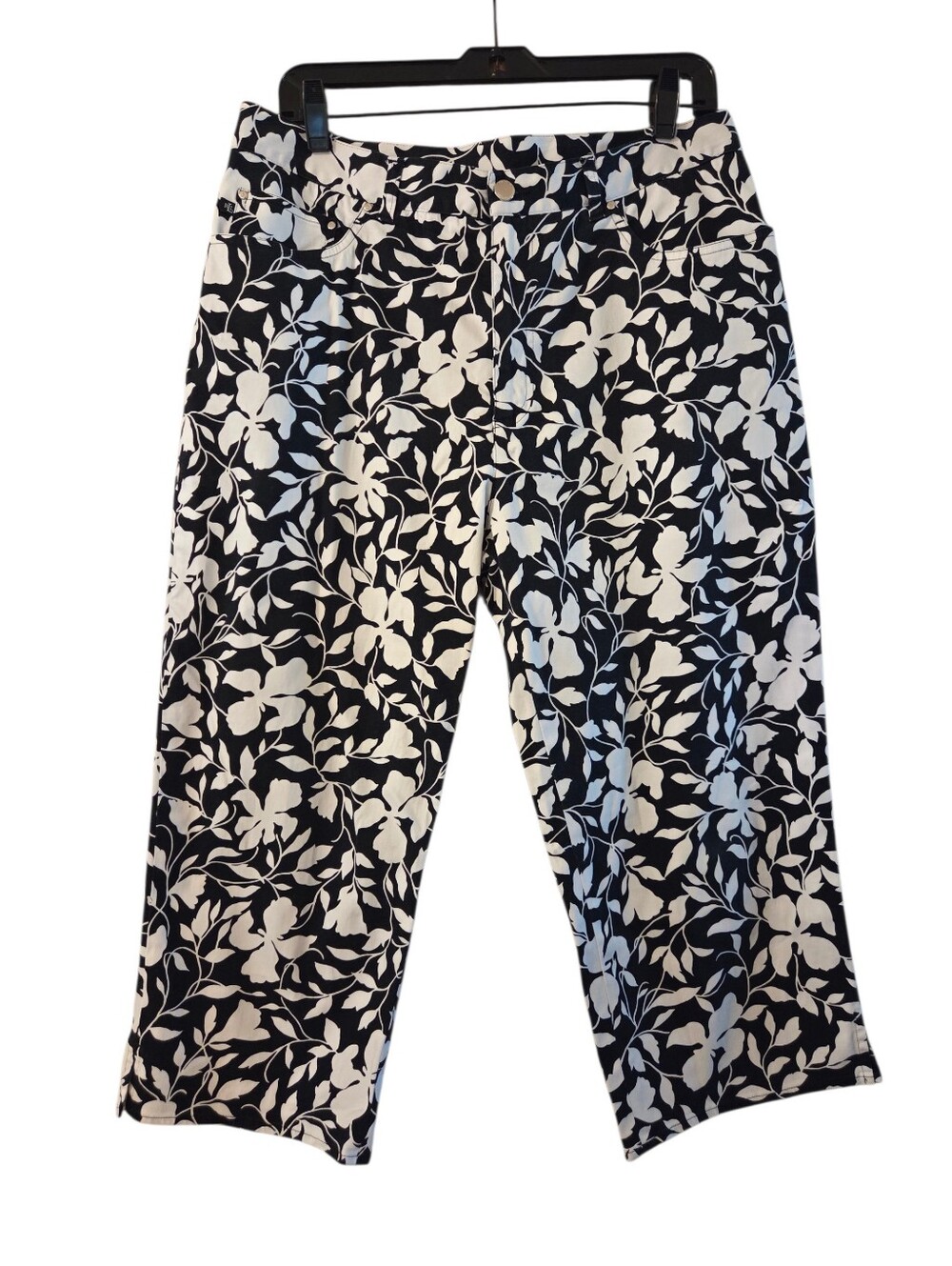 Lauren Ralph Lauren Cropped Pants Black White Floral Cottagecore Plus Size 16